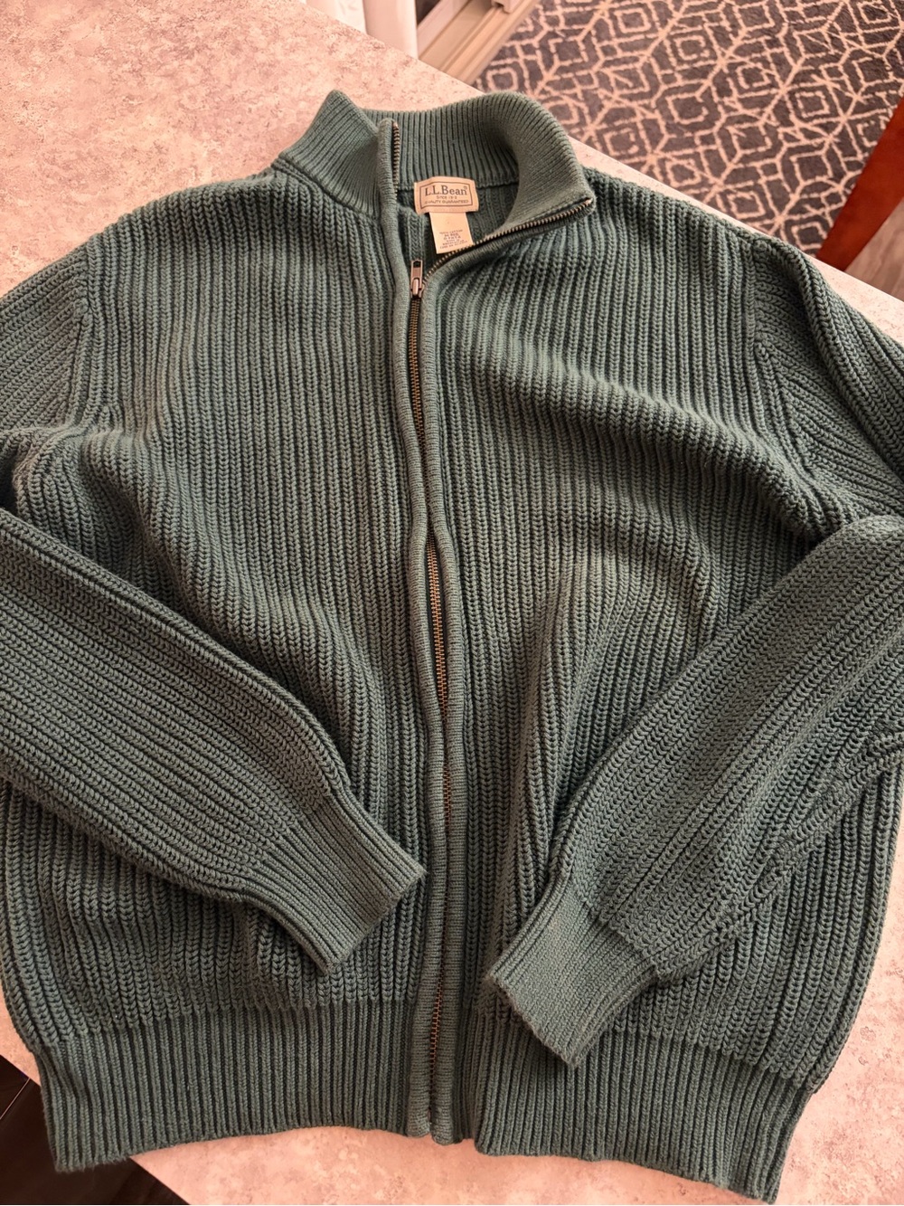 Vintage women’s L.L. Bean Full-Zip shaker sweater- Dark Green